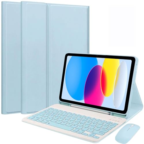 EHLCYS Funda con Teclado para iPad (A16) 11ª Generación 2025 11 Pulgadas/iPad 10ª Generación 2022 10,9 Pulgadas, con Ratón, Español Ñ Teclado Desmontable Bluetooth con Portalápices,Azul