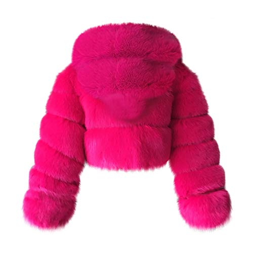 YRAETENM Womens Faux Fur Coat Trendy Zip Up Cropped Bubble Coats Long Sleeve Fleece Warm Short Winter Coats With Fuzzy Hoode2