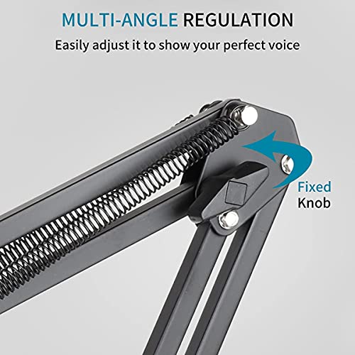 Techtest Microphone Stand Heavy Duty Condenser Mic Stand for Recording Studio Flexible Suspension Boom Scissor Arm for Broadcast Studio