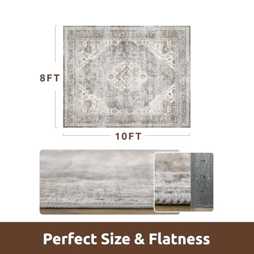 AMOAMI-Area Rug 8X10 Rugs for Living Room-Vintage Soft Grey Rugs for Bedroom-Non Slip Carpet-Washable Rug for Dining Room Living Room Bedroom Office Under Table