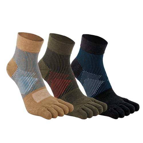 CHEGO Men's TALARIA Toe Socks, Moisture-Wicking, Arch Support, for Running, Marathon & Cycling, 3 Pairs Set (US9~12)
