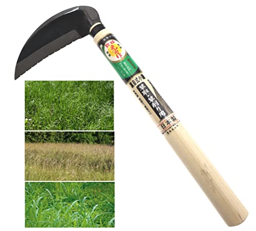 豊稔企販(HOUNEN KIHAN) Faux Faucille Manuel Japonaise Lame Coupe Arrière Acier SK-5 Désherber Desherbage Outil Jardin Jardinage Fabriqué au Japon