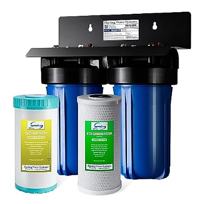 iSpring WGB21B-KS 2-Stage Whole House Water Filtration System with 10" x 4.5" Sediment CTO(Chlorine, Taste and Odor) Filter,KDF+GAC filter, Removes Chlorine, Iron, Lead, Odor and More, 1" Inlet/Outlet