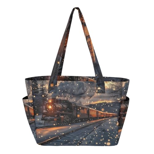 XYMZR Train Winter Snow Quilted Tote Bag for Women, Lightweight