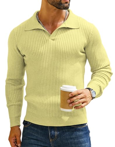 Image of DENIMHOLIC Men's Cotton Full Sleeve Collar Polo Sweater for Men, Rib Knitted Sweaters for Men Winter Sweater for Man