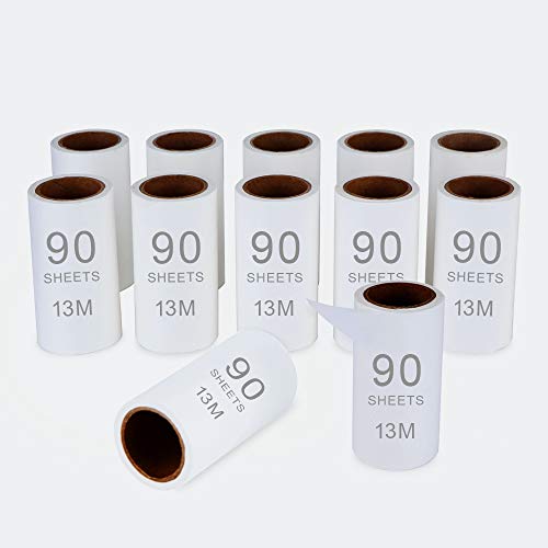 STIROLL lint Roller Refills, 12 Packs Extra Sticky pet Hair Remover Much Value Pack with156 Meters Pre-Cut Sheets, (90 Sheets per Refill, Total 1080 Sheets)
