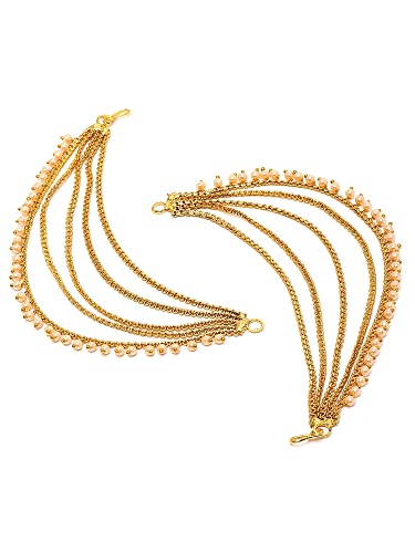 Image of Karatcart Gold Plated Pearl Chain Kundan Kaanchain Earrings for Women