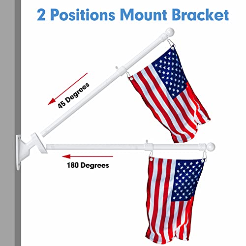 White Flag Poles for 3x5 Flags Outdoor, Flag Pole Kit for Outside House - Heavy Duty 6ft Flagpole and Holder Stainless Steel, Mount for Outdoor, Boat, RV, Truck Hitch, Garage Wall, Tangle Free Rings