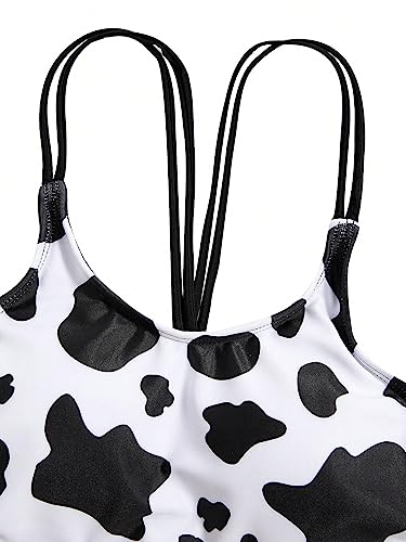 WDIRARA Girl's 3 Pieces Cow Print Bikini Swimsuit Scoop Neck Bathing Suit with Beach Coverup Tops3