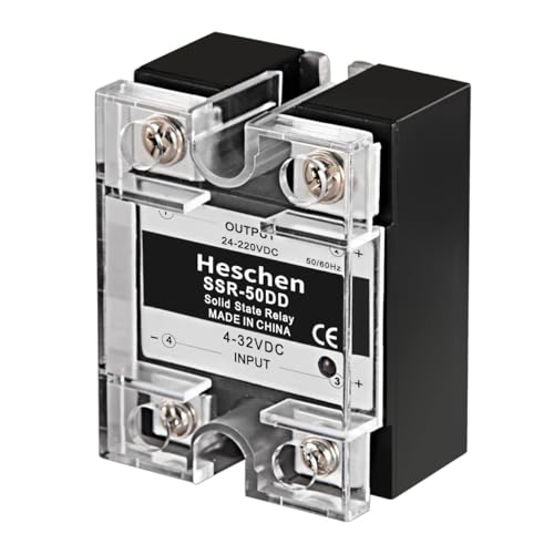 Heschen Single Phase DC/DC SSR, Solid State Relay, Control Voltage 4-32VDC, Load Voltage 24-220VDC, For Industrial Automation, Home Appliances (SSR-50DD)