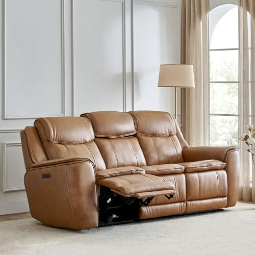 Image of Home Centre | Potsdam Half Leather 3-Seater Zero Gravity Electric Recliner | Recliner Sofa for Living Room | Solid Wood | Tan | 1 Year Warranty