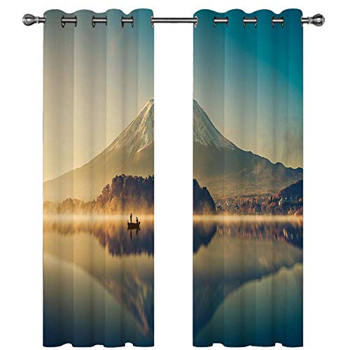 Verduisterende ooggordijnen 110x98" (BxL) gereflecteerde berg op het meer oogje verduisterende gordijnen geluiddicht Super zacht van potlood plooi gordijn voor woonkamer 3D bedrukt oogje venster behandelingen - Image 5