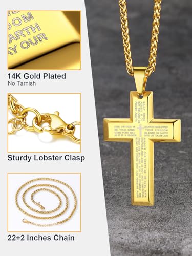 Image of U7 Cross Necklace for Men, Stainless Steel Silver Black Gold Mens Cross Necklace, 22-24 Inches