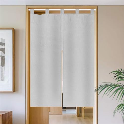 Surwin Japanese Noren Doorway Curtain Solid Color Cotton Linen Half-Door Curtain Window Treatment Tapestry for Kitchen Bistro Partition Shading Shops Home Restaurant (White,90x120cm)