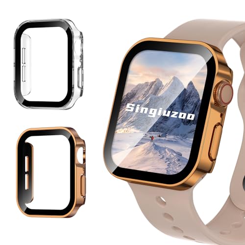 2 Pack Waterproof Case for Apple Watch Series 9 8 7 41mm, Straight Edge PC Bumper with Tempered Glass Screen Protector 360 Protective Cover for iWatch (41mm, Black/Black)