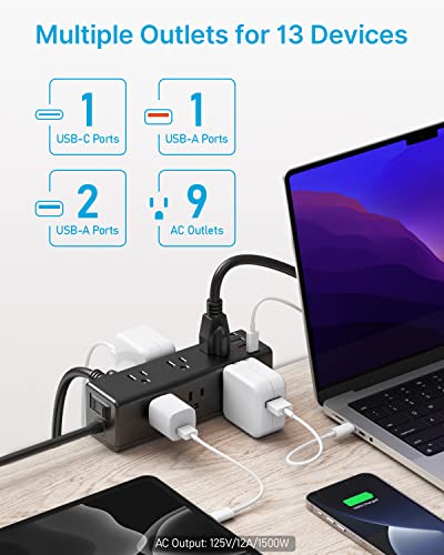 CCCEI Regleta de Escritorio con Abrazadera, Protector contra Sobretensiones con 9 Tomas, Puertos USB-A y USB-C, Estación de Carga Rápida con Cable Plano de 6 FT, para Mesa de 1.6 pulgadas miniatura 2