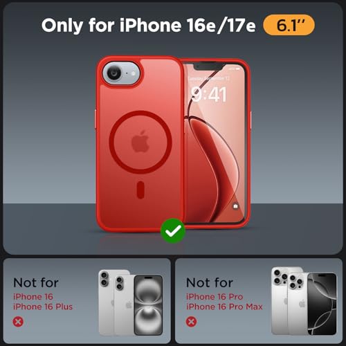 Image of Miracase for iPhone 16e case & iPhone 17e Case for MagSafe [with 2x9H+ Screen Protectors] TOP Military-Grade Protection Shockproof with Velvet Touch for iPhone 16e /17e Phone Case 6.1 inch, Red