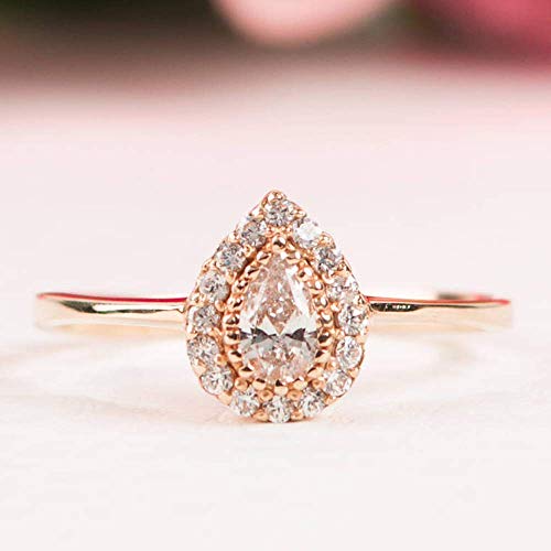 Halo Engagement Ring 14K Rose Gold Pear CZ Stone Halo Engagement Ring 14K Rose Gold Pear CZ Stone