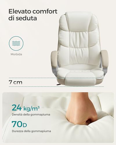 Sedia da Ufficio, Sedia da Gaming, Sedia da Scrivania, Poltrona Direzionale, Ergonomica, Girevole e Regolabile in Altezza, con Ruote, Bianco Crema OBG024W01 - Sedia gaming - Immagine 3