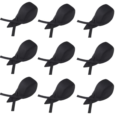 9 PCS Chef Hats for Men &Women Cooking Cap with Ties Black Skull Cap Sushi Chef Hat Bandana for Kitchen Cooking Service (Black)