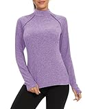 Soneven Camiseta Manga Larga Mujer Cuello Alto Running Camisetas Deporte Mujer Camisetas Térmica Elásticos Ropa Deportivo de Running Fitness Otoño Invierno B-Morado S
