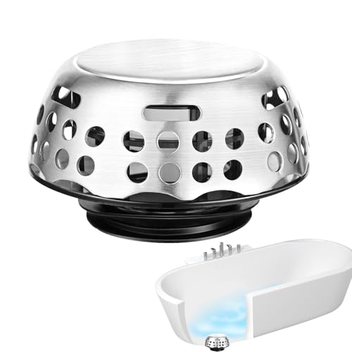 Tapón de desagüe para bañera | Tapón para desagüe de bañera | Filtro anti-tintasamiento con tapa atrapa el cabello para sustitución de mecanismos de botón o palanca bañera