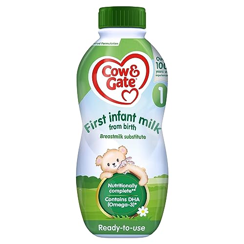 Cow & Gate 1 First Infant Baby Milk Ready to Use Liquid Formula from Birth 1 L (Pack of 4)