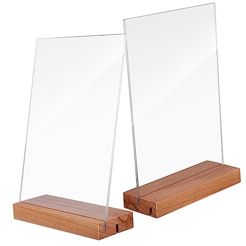 Housoutil Acrylic Sheet Holders for Table Numbers 2pcs Wooden Stand Holders Modern Design for Parties