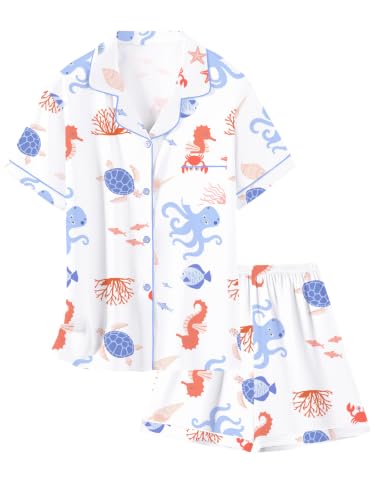 Image of Schbbbta Girls Womens Pajamas, Satin Silky Pjs Set Kids 2Pcs Button-Down Nightwear Sleepwear Gift for Mommy and me