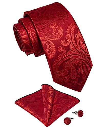 Image of DiBanGu Mens Paisley Tie Sets Silk Jacquard Woven Floral Necktie and Pocket Square Cufflinks Wedding Business Party