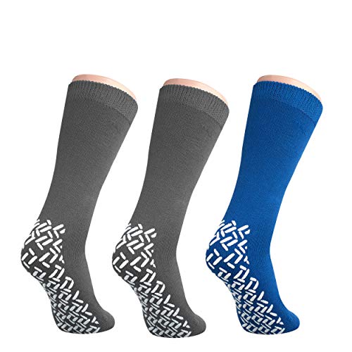 Pack of 3 Pairs - XXXL Non-Skid Bariatric Extra Wide Slipper Socks for People With Swollen feet Diabetes & Edema (2 Grey 1 Royal Blue)