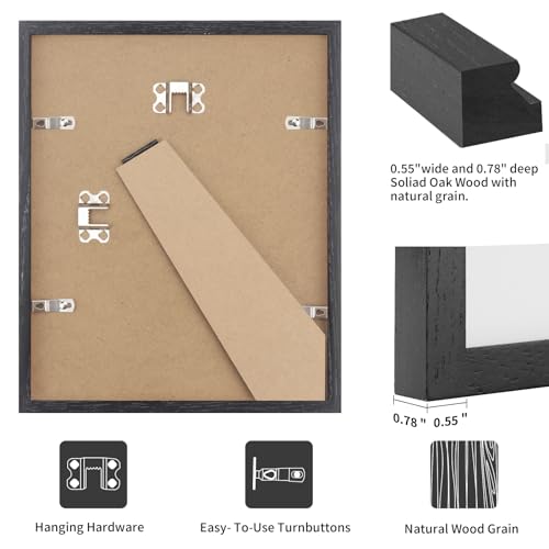 puthiac 8x10 Black Oak Wood Picture Frame - 8"x10" Photo Frame, 8x10 Picture Frame Wood, Natural Solid Wooden Picture Frames for Wall Art Photo and Prints (1 Pack, Black)