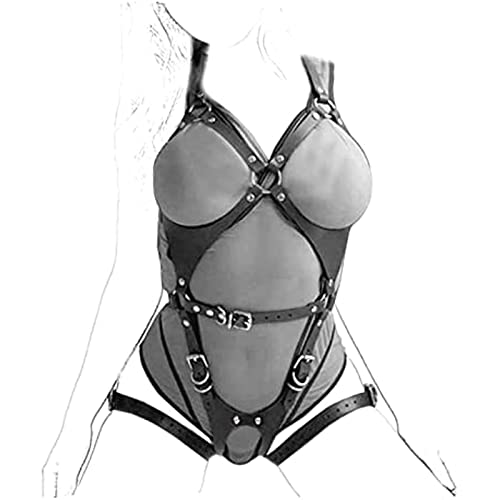 Iordan Women Faux Leather Bondage Body Belt Adjustable Belt Sexy Punk Strapless Strap Lingerie Garter Belts (F Black)
