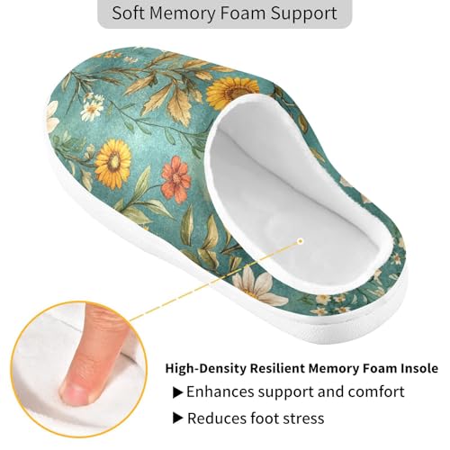 JUNZAN Autumn Flowers Sunflower Lily Rosemary Teal Mens Home Cotton Slipper Lightweight Memory Foam Hotel Slippers for Indoor Christmas Presents 6-72