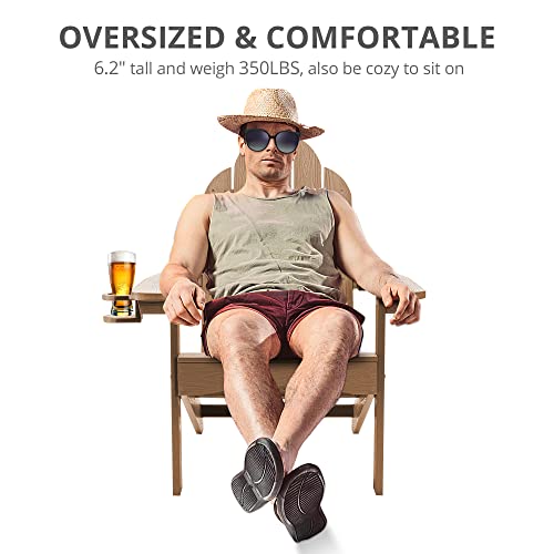 Lue Bona Adirondack Chairs Set Of 2, Brown Poly Adirondack Chairs With Cup Holder, 300Lbs Modern Adirondack Chair Weather Resistant, Outdoor Patio Chair For Fire Pit, Patio, Law, Balcony, Backyard #TOP1