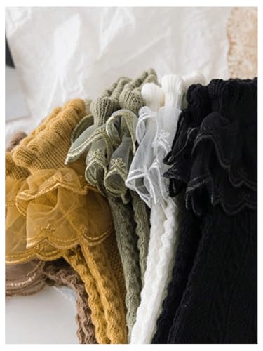 OYOANGLE Girl's 6 Pairs Lace Ruffle Trim Crew Socks Ankle High Textured Knit Cute Socks3