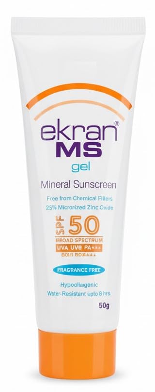 Image of Ekran MS Mineral Sunscreen Gel SPF 50 PA+++ | 25% Micronized Zinc Oxide | Fragrance-Free, Hypoallergenic, Water-Resistant up to 8 Hours - 50g
