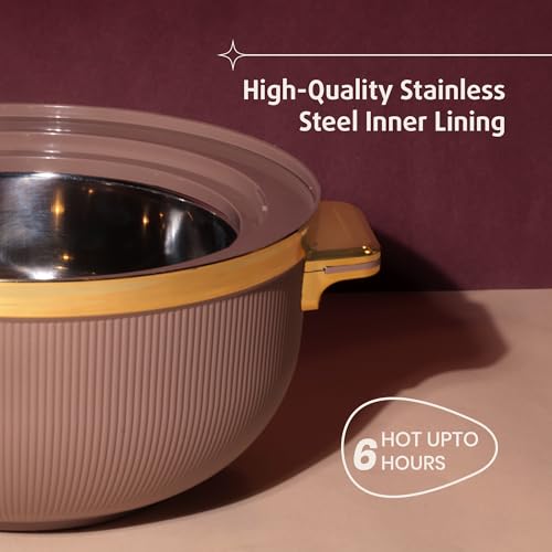 Image of SELVEL Royal Linex Casserole Collection | Insulated Hot Cases | Stainless Steel Inner | BPA-Free | Brown & Lime Green | (Royal Linex Casserole - Brown, 1700ml)