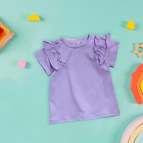 Solid Ruffle Short Sleeve Top for Toddler Girls 1 to 7 Years Basic Plain School Clothes Kids Casual Blouse Tee2