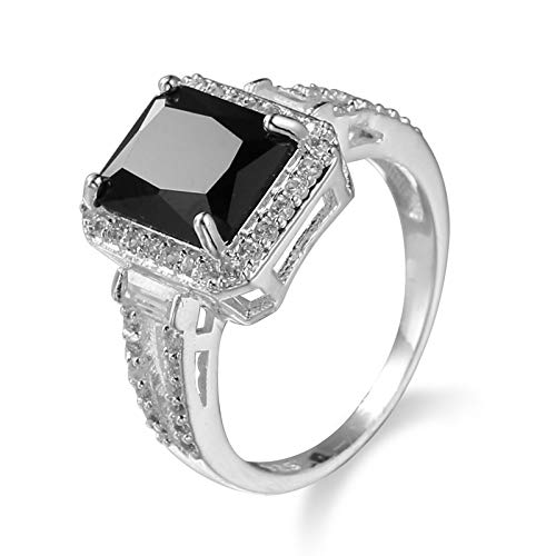 LIOYSIUT Black Gem Vintage Ring 925 Silver Cut Black Onyx Ring Marcasite Black Cubic Zirconia Rings Square Cut Cubic Zirconia Engagement Rings Bridal Wedding Bands Size 92
