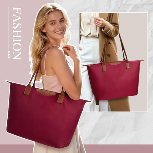Image of Tote Bag for Women, Casual Hobo Bag Vegan Leather Top-Handle Purse Foldable Shoulder Nylon Zipper Handbag