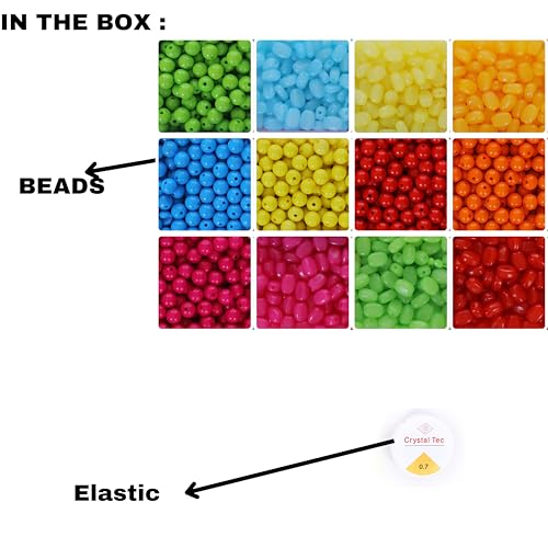 Image of ambitieux Bracelet Making Craft Kit 12 Types Of Colorful 400+ Pcs Of Plastic Beads With Elastic (Light Open Barfi Nd 8MM Oval K),Multicolor