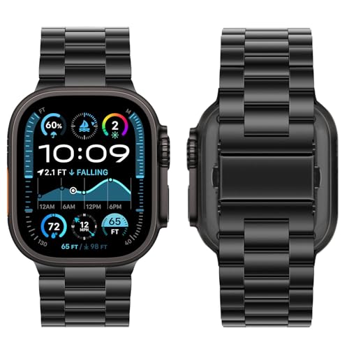 Image of HITZEE Compatible with Apple Watch Ultra Band 49mm Business Stainless Steel Metal Strap Men Women Link Bands Compatible for Apple Watch Ultra 3 /2 /1, 49mm Black