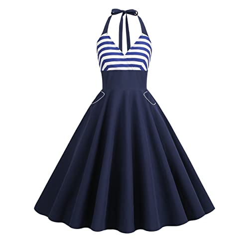 IWEMEK Pinup 1950s Halter Retro Cocktail Dress 50s Women Vintage