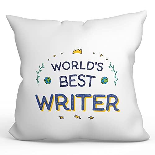 MUGFFINS Cojín 40x40 cm para ESCRITORA Relleno Incluído   En Inglés   World'S Best   Regalo Original y Divertido