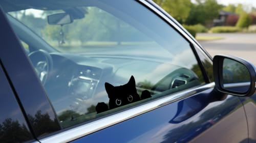 Image of Peeking Sneaky Cat Sticker Funny Vinyl Waterproof, 5in - Black Cat Yeti Cup Cooler Box Decal Car Laptop Wall (No Border)