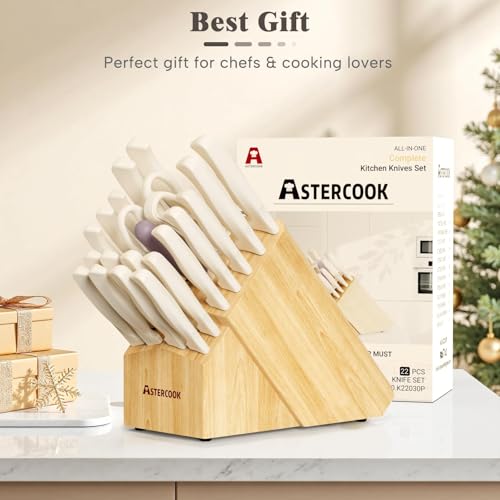 Knife Set Astercook 22 Piece Kitchen Knife Set with Sharpener Block High Carbon Stainless - image 8