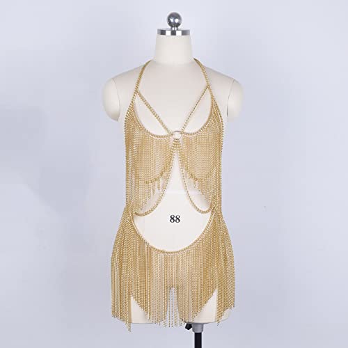 Women Body Chain Necklace Jewelry Boho Metal Body Chain Set for Bikini Halloween Costume Party2