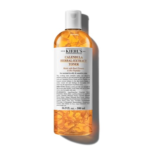 Kiehl's Calendula Herbal Extract Alcohol-free Toner, Soothing Facial Toner for Normal to Oily Skin, Visibly Reduces Redness & Oil, Improves Skin Texture, Paraben-free, Fragrance-free - 16.9 fl oz