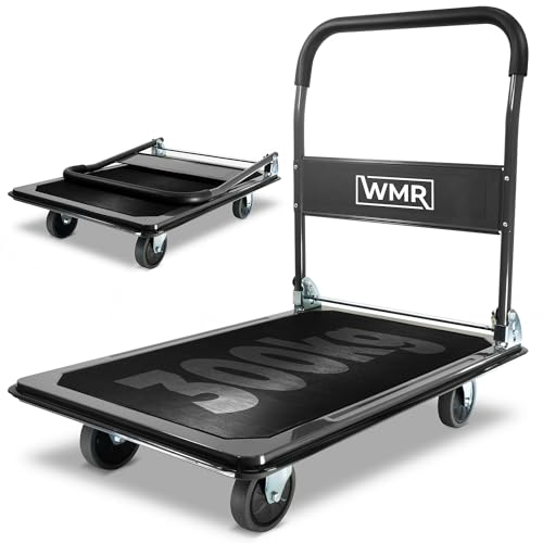 Heavy-Duty Alloy Steel Platform Trolley | Non-Slip Rubber Pad Foldable Ergonomic Handle | 300kg Load Capacity | Manoeuvrable Puncture-Proof Wheels | Durable Cart for Warehouse Industrial Use